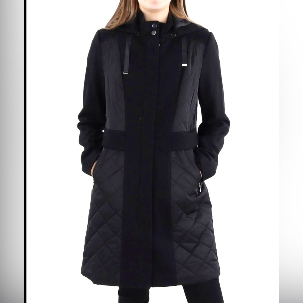 Tahari Black Quilted Pea Coat